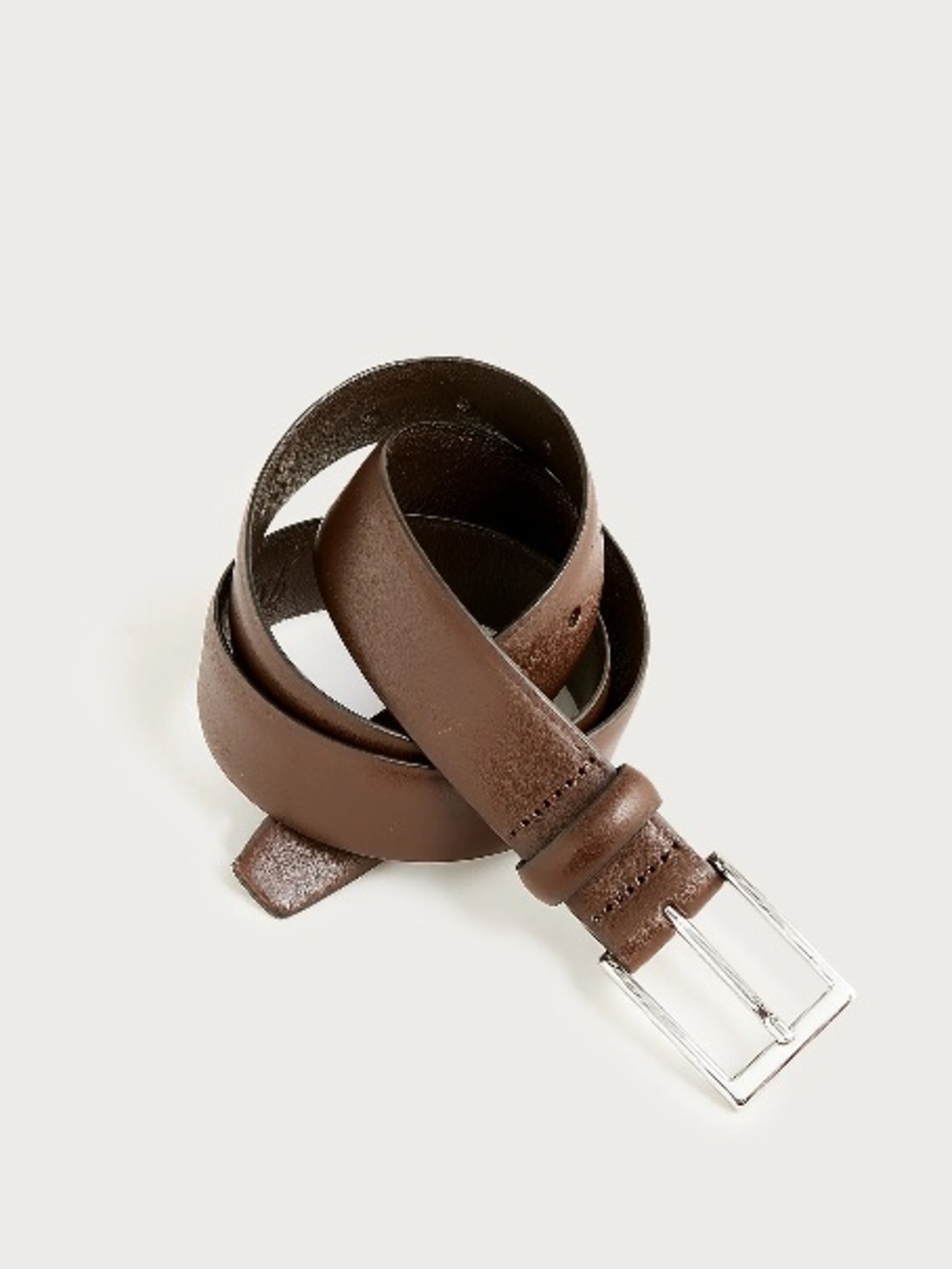 J. Crew Dark Brown Leather Belt with Silver Buckle - 34 inch